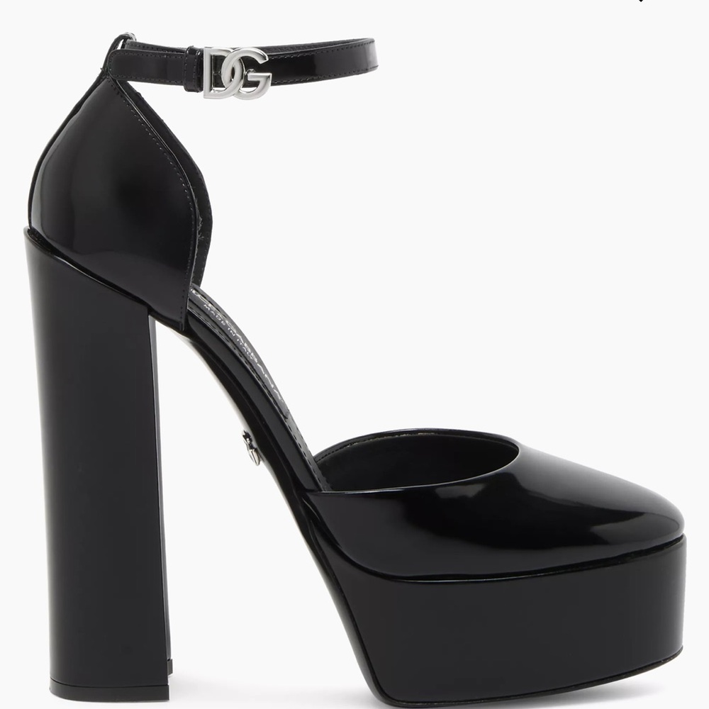 Dolce&Gabbana 

Logo Patent Leather Platform Ankle-Strap Pumps